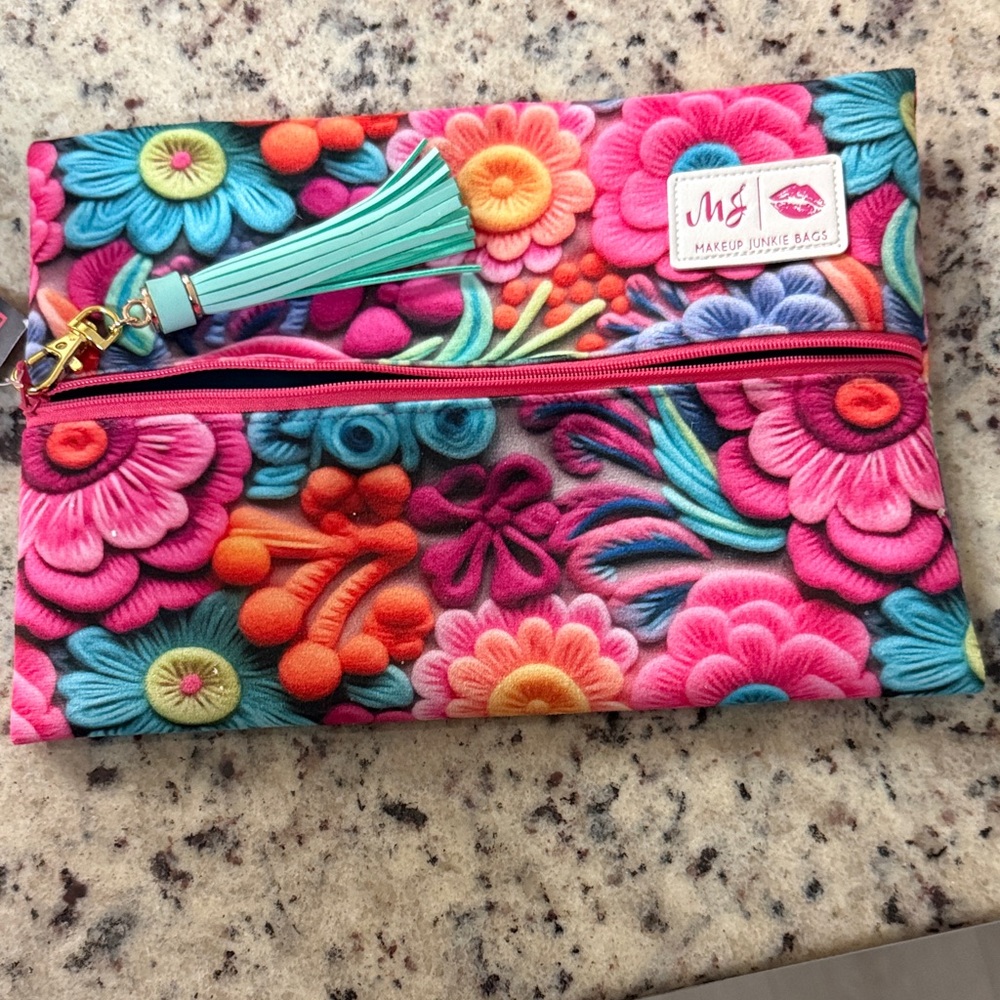 Makeup Junkie Colorful Floral Makeup Bag with Tassel